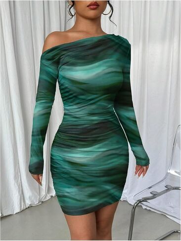 SOLY HUX Women's Sexy Off the Cooder Bodycon Mini Tie Tie Dye Long Long Ruched Dresses Dresses Dresses in Saudi Arabia