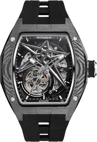 Skeleton Automatic Watch, 43mm Dial with Luminous Hands, Self Winding Watch, 3 ATM Waterproof, Business Casual Sporty Design Men's Watch, with Rubber Strap in Saudi Arabia