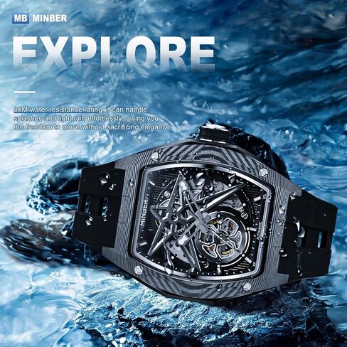 Skeleton Automatic Watch, 43mm Dial with Luminous Hands, Self Winding Watch, 3 ATM Waterproof, Business Casual Sporty Design Men's Watch, with Rubber Strap in Saudi Arabia