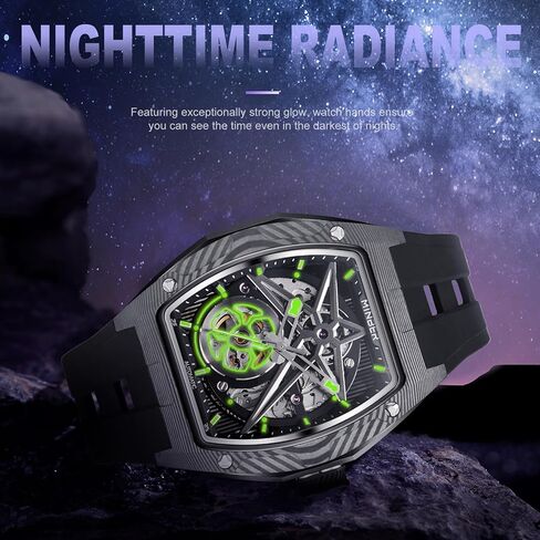 Skeleton Automatic Watch, 43mm Dial with Luminous Hands, Self Winding Watch, 3 ATM Waterproof, Business Casual Sporty Design Men's Watch, with Rubber Strap in Saudi Arabia