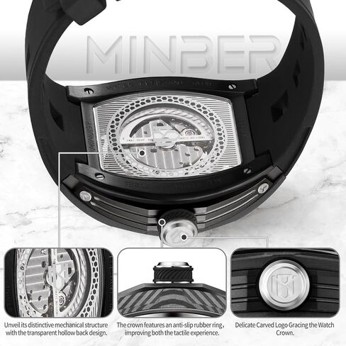 Skeleton Automatic Watch, 43mm Dial with Luminous Hands, Self Winding Watch, 3 ATM Waterproof, Business Casual Sporty Design Men's Watch, with Rubber Strap in Saudi Arabia