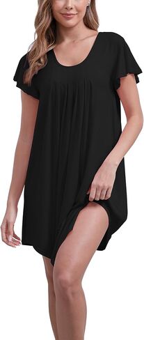 Nightgowns for Women Soft Sleep Shirt Flare Short Sleeve Sleepwear Pleated Loungewear in Saudi Arabia
