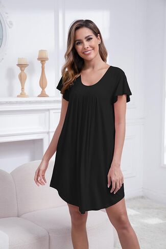 Nightgowns for Women Soft Sleep Shirt Flare Short Sleeve Sleepwear Pleated Loungewear in Saudi Arabia