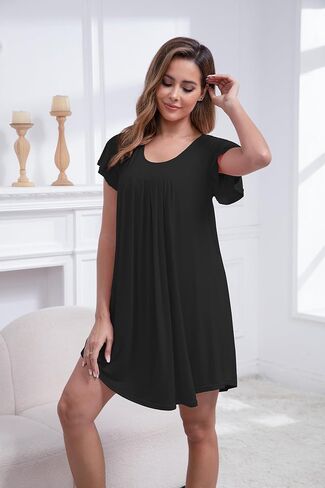 Nightgowns for Women Soft Sleep Shirt Flare Short Sleeve Sleepwear Pleated Loungewear in Saudi Arabia