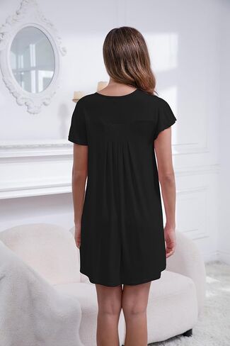 Nightgowns for Women Soft Sleep Shirt Flare Short Sleeve Sleepwear Pleated Loungewear in Saudi Arabia