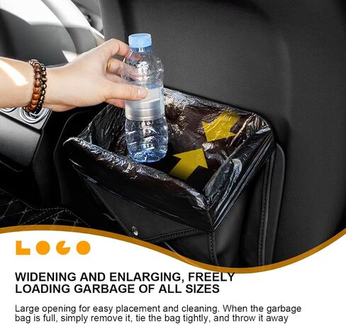 BELOMI Car Trash Can, Leather Foldable Vehicle Seat Hanging Dustbin Container, Multi-Function Automotive Interior Garbage Storage Organizer Holder Bag Accessories, Universal Fit (Black) in Saudi Arabia