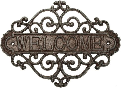 Sungmor Vintage Cast Iron Flower Shape Wall Mount Welcome Sign | Wall Decor Welcome Tag | House Plaque Garden Bar Cafe Store Gate Door Sign Wall Mount Decoration in Kuwait