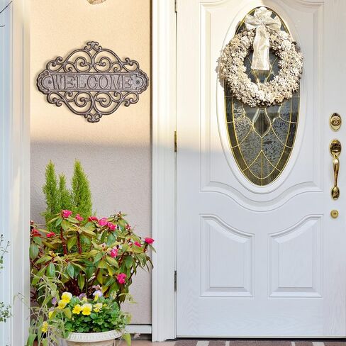 Sungmor Vintage Cast Iron Flower Shape Wall Mount Welcome Sign | Wall Decor Welcome Tag | House Plaque Garden Bar Cafe Store Gate Door Sign Wall Mount Decoration in Kuwait