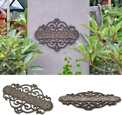 Sungmor Vintage Cast Iron Flower Shape Wall Mount Welcome Sign | Wall Decor Welcome Tag | House Plaque Garden Bar Cafe Store Gate Door Sign Wall Mount Decoration in Kuwait