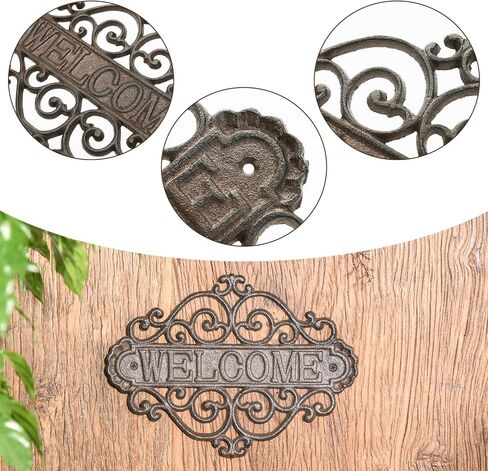Sungmor Vintage Cast Iron Flower Shape Wall Mount Welcome Sign | Wall Decor Welcome Tag | House Plaque Garden Bar Cafe Store Gate Door Sign Wall Mount Decoration in Kuwait
