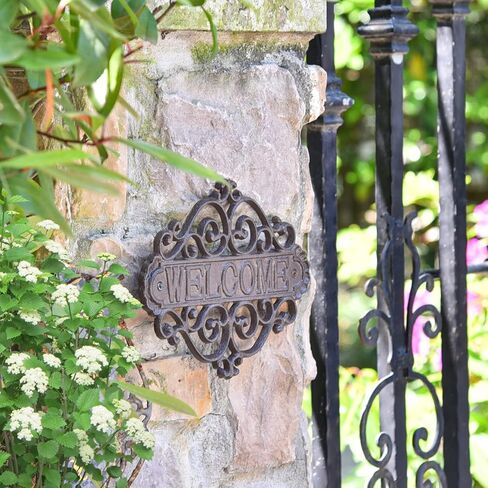 Sungmor Vintage Cast Iron Flower Shape Wall Mount Welcome Sign | Wall Decor Welcome Tag | House Plaque Garden Bar Cafe Store Gate Door Sign Wall Mount Decoration in Kuwait