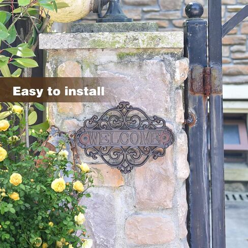 Sungmor Vintage Cast Iron Flower Shape Wall Mount Welcome Sign | Wall Decor Welcome Tag | House Plaque Garden Bar Cafe Store Gate Door Sign Wall Mount Decoration in Kuwait