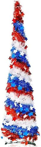 5Ft Pop up Christmas Tree 4th of July Patriotic Decorations Tree, Artificial Collapsible Star Sequins Christmas Tree for Indoor Outdoor Independence Day Red White and Blue Decorations in Kuwait