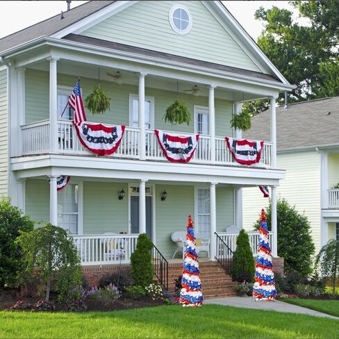 5Ft Pop up Christmas Tree 4th of July Patriotic Decorations Tree, Artificial Collapsible Star Sequins Christmas Tree for Indoor Outdoor Independence Day Red White and Blue Decorations in Kuwait