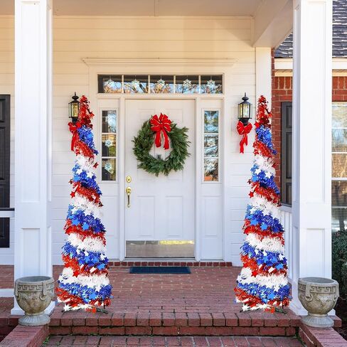 5Ft Pop up Christmas Tree 4th of July Patriotic Decorations Tree, Artificial Collapsible Star Sequins Christmas Tree for Indoor Outdoor Independence Day Red White and Blue Decorations in Kuwait