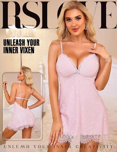 RSLOVE WOMENS LINGERIE LAINEGOWN - SESSEL NIGHTWEAR Spaghetti Strap Sleepwear Babydoll Chemise v Neck Sleepshirt in Saudi Arabia