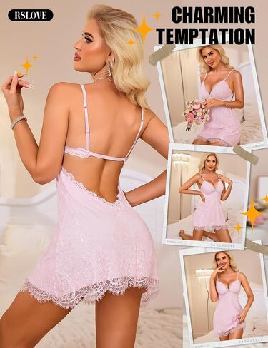 RSLOVE WOMENS LINGERIE LAINEGOWN - SESSEL NIGHTWEAR Spaghetti Strap Sleepwear Babydoll Chemise v Neck Sleepshirt in Saudi Arabia