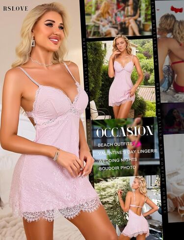 RSLOVE WOMENS LINGERIE LAINEGOWN - SESSEL NIGHTWEAR Spaghetti Strap Sleepwear Babydoll Chemise v Neck Sleepshirt in Saudi Arabia