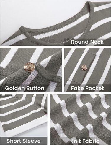 omoone womens striped cardigan سترة قصيرة الأكمام خفيفة الوزن زر الصيف لأسفل قمم المتماسكة اقتصاص in Kuwait
