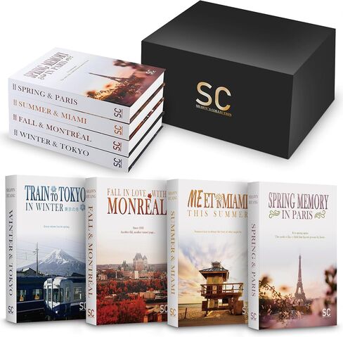 Home Decor Books - Coffee Table Decorative Books - Set of 4 Fake Books for Home Decoration - 4 Seasons Travel Theme Decor Books - Large Size Gift Package - Hardcover Storage Books in Saudi Arabia