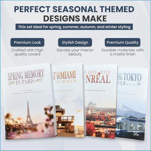 Home Decor Books - Coffee Table Decorative Books - Set of 4 Fake Books for Home Decoration - 4 Seasons Travel Theme Decor Books - Large Size Gift Package - Hardcover Storage Books in Saudi Arabia