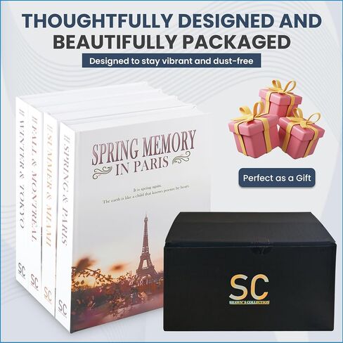 Home Decor Books - Coffee Table Decorative Books - Set of 4 Fake Books for Home Decoration - 4 Seasons Travel Theme Decor Books - Large Size Gift Package - Hardcover Storage Books in Saudi Arabia