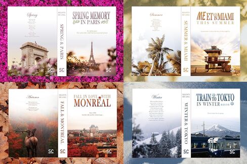 Home Decor Books - Coffee Table Decorative Books - Set of 4 Fake Books for Home Decoration - 4 Seasons Travel Theme Decor Books - Large Size Gift Package - Hardcover Storage Books in Saudi Arabia