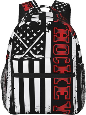 Hockey Stick American Flag Laptop Backpacks Double Shoulder Laptop Pack Bag Daypack Back Pack Bags Rucksack Computer Bag with Side Pockets Front Zipper Pockets For Commutes Travel in Kuwait