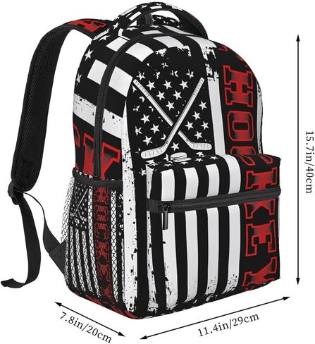 Hockey Stick American Flag Laptop Backpacks Double Shoulder Laptop Pack Bag Daypack Back Pack Bags Rucksack Computer Bag with Side Pockets Front Zipper Pockets For Commutes Travel in Kuwait