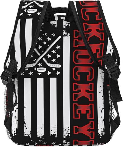 Hockey Stick American Flag Laptop Backpacks Double Shoulder Laptop Pack Bag Daypack Back Pack Bags Rucksack Computer Bag with Side Pockets Front Zipper Pockets For Commutes Travel in Kuwait