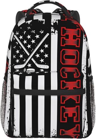Hockey Stick American Flag Laptop Backpacks Double Shoulder Laptop Pack Bag Daypack Back Pack Bags Rucksack Computer Bag with Side Pockets Front Zipper Pockets For Commutes Travel in Kuwait