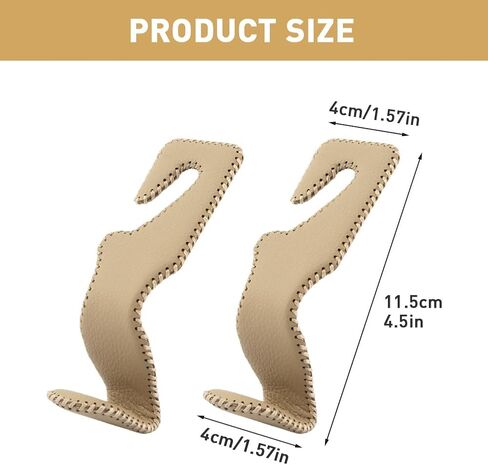 2pcs جلدية مسند رأس السنانير ، خطاف محفظة السيارة ، خطافات السيارة للحافظات والحقائب ، منظم المقعد الخلفي من الفولاذ المقاوم للصدأ من الجلد للمعاطف المحفظة بأكياس البقالة (البيج) in Kuwait