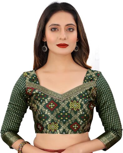 Women's Jacquard Cotton Silk Blend Banarasi Bandhani Fusion Style Woven Saree with Unstitched Blouse Piece in Saudi Arabia