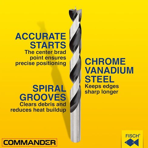 Fisch Brad Point Drill Bits (6mm x 93mm) - Premium Drill Bits for Soft, Hard, Veneered and Laminated Wood, MDF and Acrylic Glass - Beveled Edge for Fast, Easy Cutting - FSF-003977 - Made in Austria in Saudi Arabia