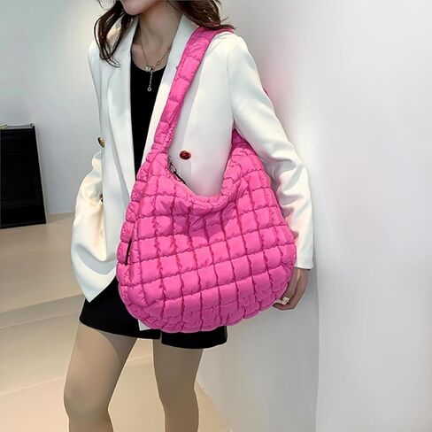 Quilted Puffer Crossbody Bag Lightweight Nylon Puffer Tote Bag Puffy Shoulder Bag Carryall Hobo Bags for Women in Saudi Arabia