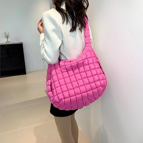 Quilted Puffer Crossbody Bag Lightweight Nylon Puffer Tote Bag Puffy Shoulder Bag Carryall Hobo Bags for Women in Saudi Arabia