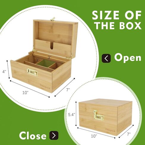 Premium Large Bamboo Storage Box with Combination Lock, Smell Proof & Removable Tray - Includes Rolling Tray, Glass Jars & Accessories for Home Decor & Organizing in Saudi Arabia