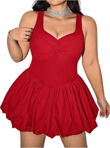 Milumia Women's Plus Size Ruched Bubble Mini Dress Sleeveless A Line Party Club Short Dresses in Saudi Arabia