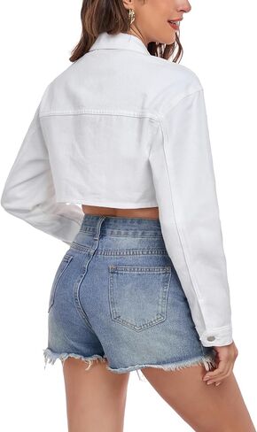 Anienaya Women's Cropped Denim Jacket Washed Cropped Y2K Cargo Short Jean Jacket with Pockets in Kuwait