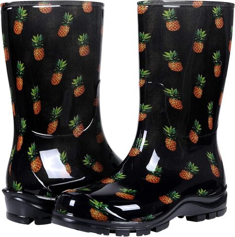 Asgard Women's Mid Calf Rain Boots Short Rubber Boots Waterproof Garden Shoes for Ladies Starry Blue Size 10 in Saudi Arabia