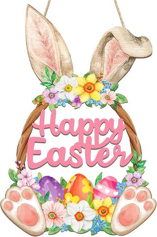 Wooden Spring Decoration Door Wreath for Front Door Sign Wall Signs, Hollow Flower Wreath Sign Hello Spring Welcome Hanging for Home Wall Decor Party Outdoor indoor Supply Easter Decoration in Saudi Arabia