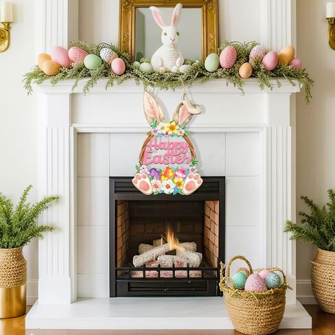Wooden Spring Decoration Door Wreath for Front Door Sign Wall Signs, Hollow Flower Wreath Sign Hello Spring Welcome Hanging for Home Wall Decor Party Outdoor indoor Supply Easter Decoration in Saudi Arabia