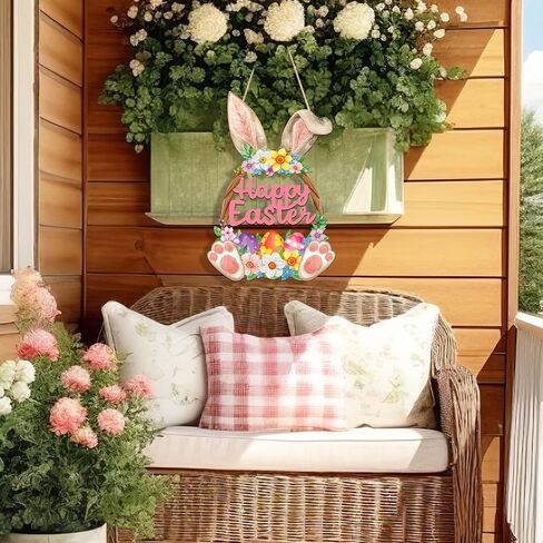 Wooden Spring Decoration Door Wreath for Front Door Sign Wall Signs, Hollow Flower Wreath Sign Hello Spring Welcome Hanging for Home Wall Decor Party Outdoor indoor Supply Easter Decoration in Saudi Arabia