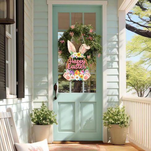 Wooden Spring Decoration Door Wreath for Front Door Sign Wall Signs, Hollow Flower Wreath Sign Hello Spring Welcome Hanging for Home Wall Decor Party Outdoor indoor Supply Easter Decoration in Saudi Arabia