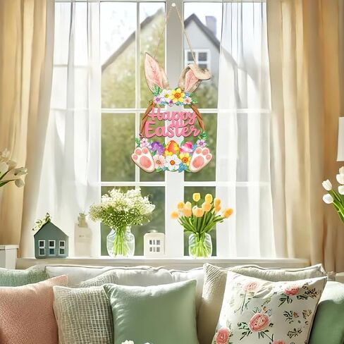 Wooden Spring Decoration Door Wreath for Front Door Sign Wall Signs, Hollow Flower Wreath Sign Hello Spring Welcome Hanging for Home Wall Decor Party Outdoor indoor Supply Easter Decoration in Saudi Arabia