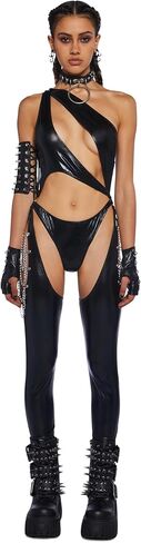 Dolls Kill Prism Moonwalk Cut-Out Catsuit by Club Exx – Holographic Metallic Catsuit with Draped Chains & Cheeky Fit in Saudi Arabia