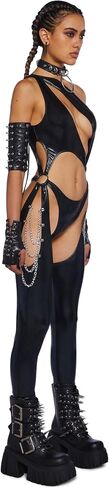 Dolls Kill Prism Moonwalk Cut-Out Catsuit by Club Exx – Holographic Metallic Catsuit with Draped Chains & Cheeky Fit in Saudi Arabia