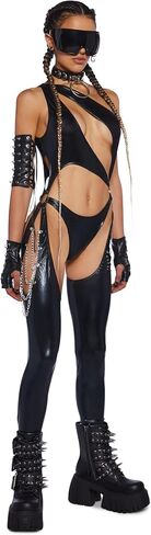 Dolls Kill Prism Moonwalk Cut-Out Catsuit by Club Exx – Holographic Metallic Catsuit with Draped Chains & Cheeky Fit in Saudi Arabia
