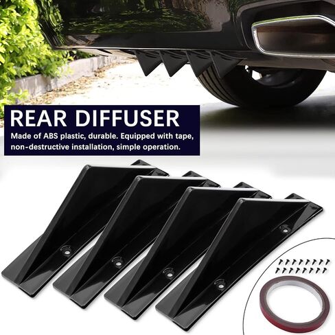 4PCS Universal Rear Diffuser Shark Fin Diffuser Kit Style Bumper, Bumper fins Diffuser Lip Wing Splitter Compatible with Honda Civic Accord Nissan VW Jetta adillac Audi Ford Chrysler in Saudi Arabia