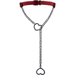 FNQUFUJ Black Leather Heart Slip Chain Necklace Heart Choker Collar For Women Punk Gothic Jewelry